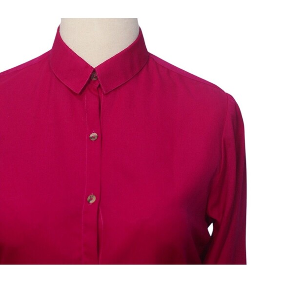 Womens Silky Shirt Reddish Pink Blouse Button Up Casual Dressy Top Medium Work - Picture 4 of 7